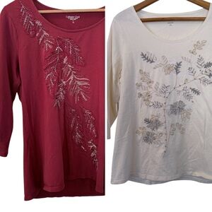 Coldwater Creek Beaded Cotton Long Sleeve Tops - Lot of 2